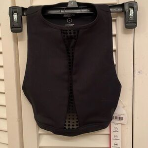 NWT GOOD AMERICAN dotted MESH BRA High Neck Sports Bra Black Size 0=XS
